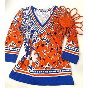 Barbara Gerwit Mod Floral Print Blouse Bright Funky Print Ladies Size Large